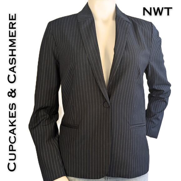 NEW Cupcakes and Cashmere Night Sky Navy Blue White Pinstripe Blazer Size Medium - Picture 1 of 12